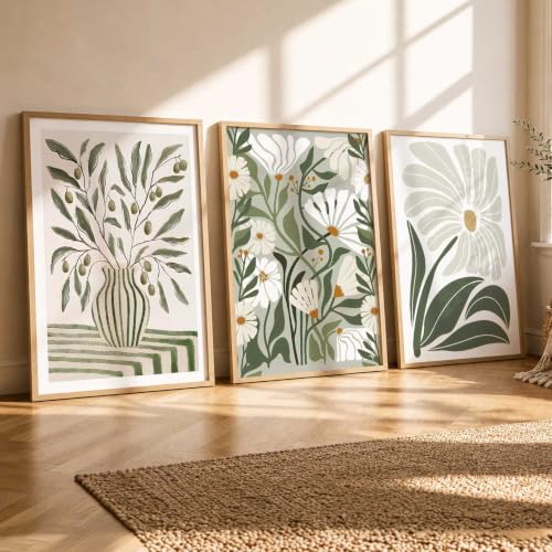 Image of kotart Aesthetic Boho Floral Art Home Decoration Painting | Floral Paintings With Frame For Living Room Bed Room Hotel Wall Decor Digital Reprint Set of 3 (19X25 inch)