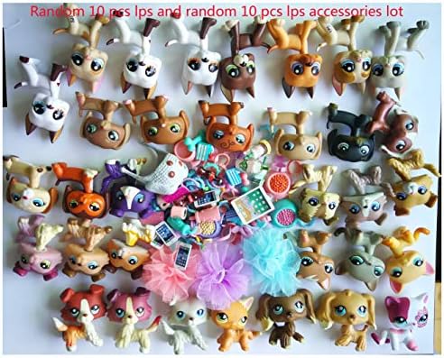 LPSOLD (LPS Random Lot 10 PCS) LPS Cat and Dog Great Dane Shorthair Cat Collie Cocker Spaniel Dachshund Surprise 10 Pets & 10 Accessories Lot Kids Xmas Gift Set