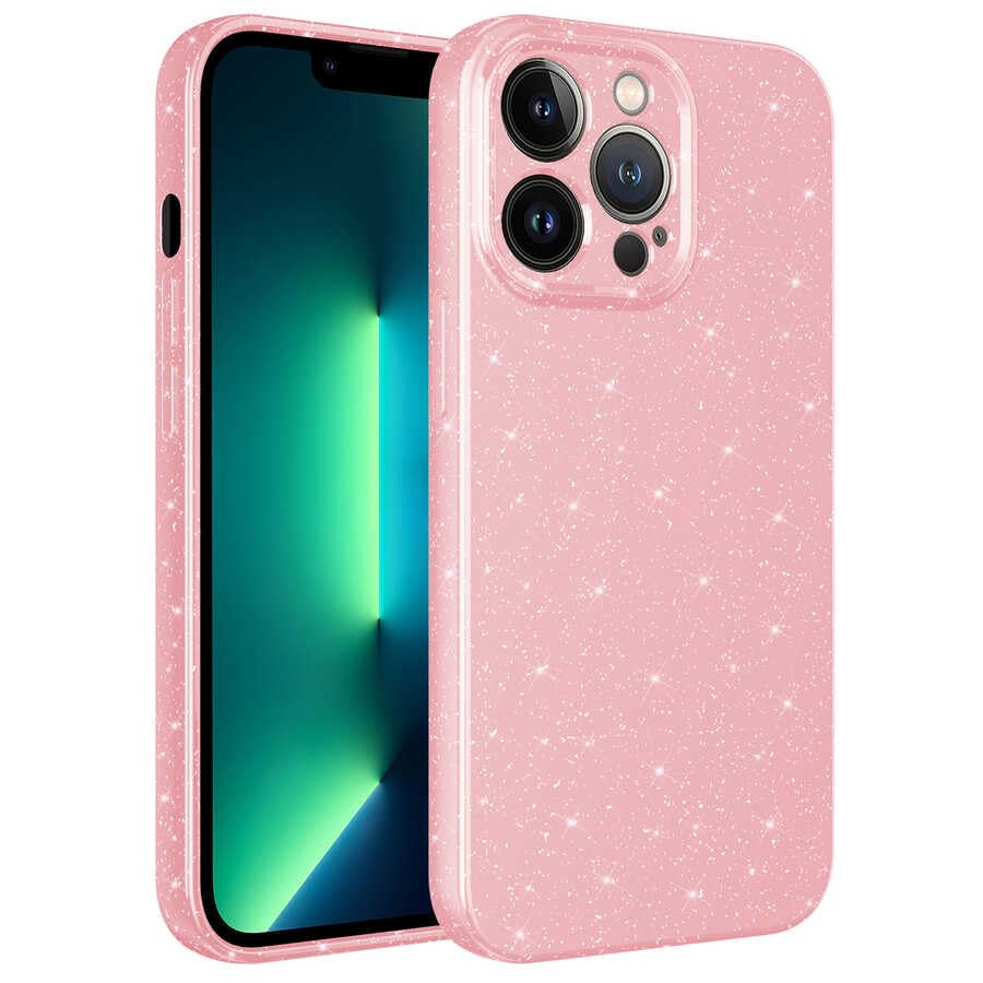 Zore Apple ile uyumlu iPhone 13 Pro Kılıf Kamera Korumalı Simli Lüks Zore Koton Kapak Pembe