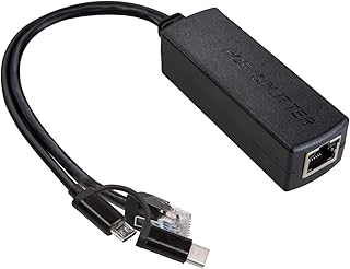 UCTRONICS Gigabit PoE Splitter 5V 3A, 2-in-1 PoE to USB C/Micro USB Adapter, IEEE 802.3af/at Compliant 10/100/1000Mbps for Raspberry Pi 3/4