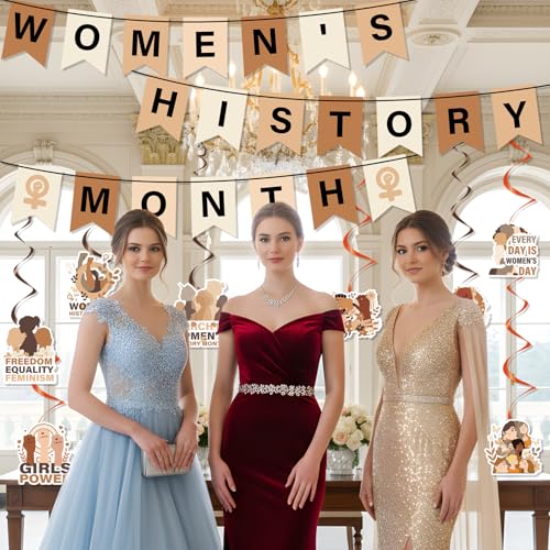 Image of Womens History Month Decorations - 11PCS Womens History Month Party Banner Hanging Swirls Decor, National Women's Day Holiday Celebrating Events Supplies