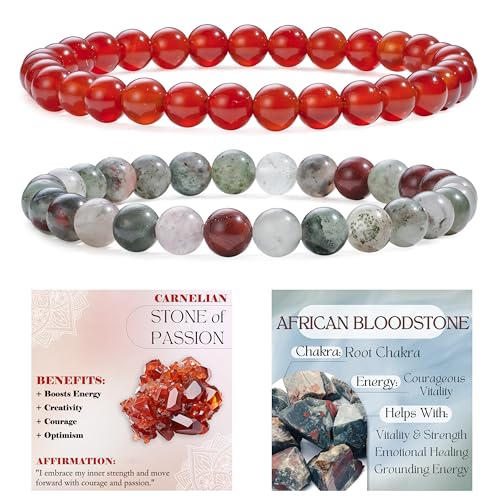 Bivei 2 Piezas 4mm pulseras piedras naturales - Cornalina, Jaspe