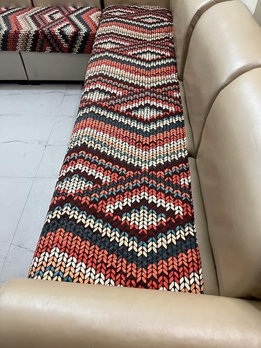 Image of JAPA Red-Black Chevron Weave Quilted Velvet L-Shape Seat-Only Sofa Cover for 3+2 Seater - Non-Slip Washable Daily Use Sofa Protector, Luxury Sofa Mat for Living Room