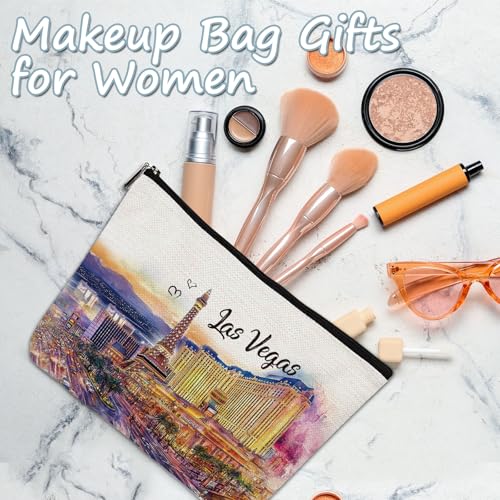Las Vegas Souvenir Gift - Watercolor City Travel Makeup Bag, Las Vegas Travel Lovers Cosmetic Bags, Las Vegas Vacation Trip Gifts for Women Girls Sister Birthday Christmas Gift2