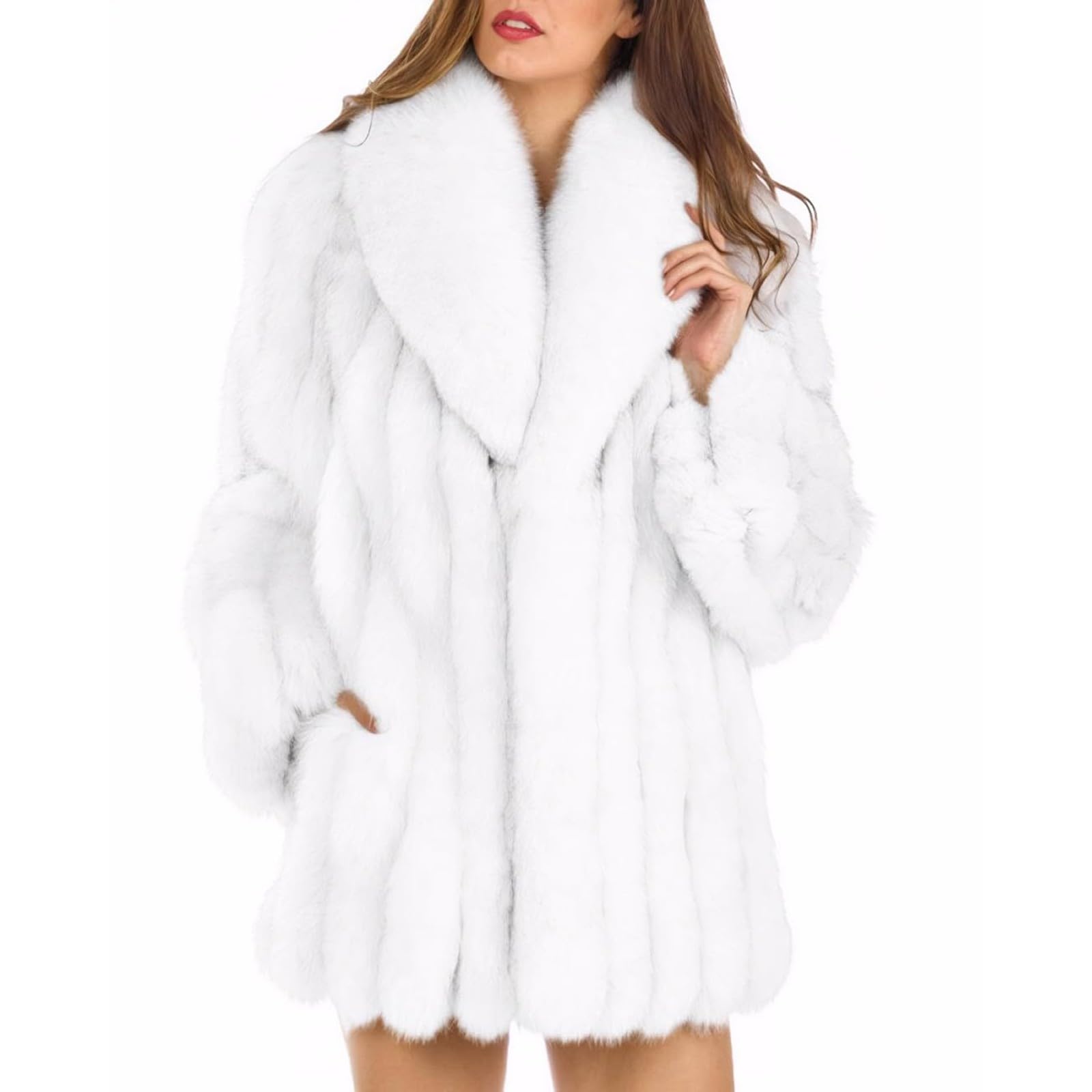 Generisch Fuax Cappotto di pelliccia invernale caldo e soffice pelliccia sintetica parka giacca spessa da donna cappotto in pelliccia sintetica cappotto caldo pile trench giacca invernale Thicken