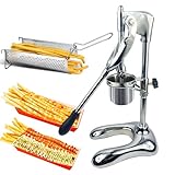 Manual French Fries Maker 30cm Fried Potato Strips Squeezers, 12 Holes Stainless Steel Mashed Potato Extruder with Fried Basket, Vertical Potato Chips Squeezer Machine for Restaurant, Snack Bars