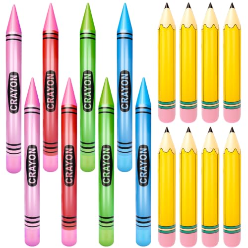 SAYAYA 8 Pcs Large Inflatable Pencil and Crayons Set Yellow Jumbo 41.3 Giant Crayons & 26.8 Pencil Balloon Back to School Classroom Decorations Photo Props for Teacher Appreciation Party