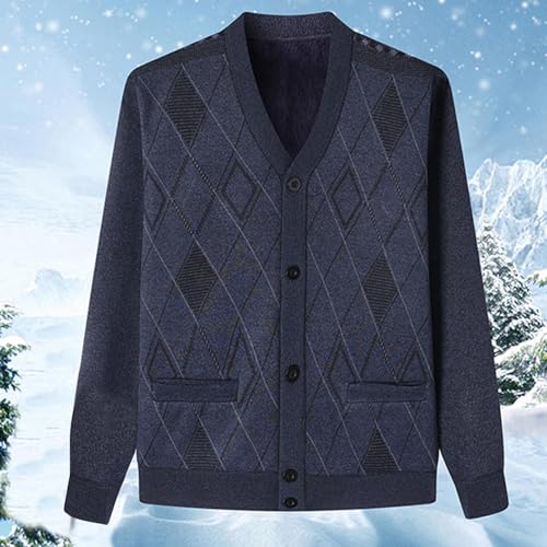 Men's Fleece Lined Cardigan Sweater Long Sleeve Casual V Neck Thermal Thick Button Down Knitted Sweaters with Pockets2