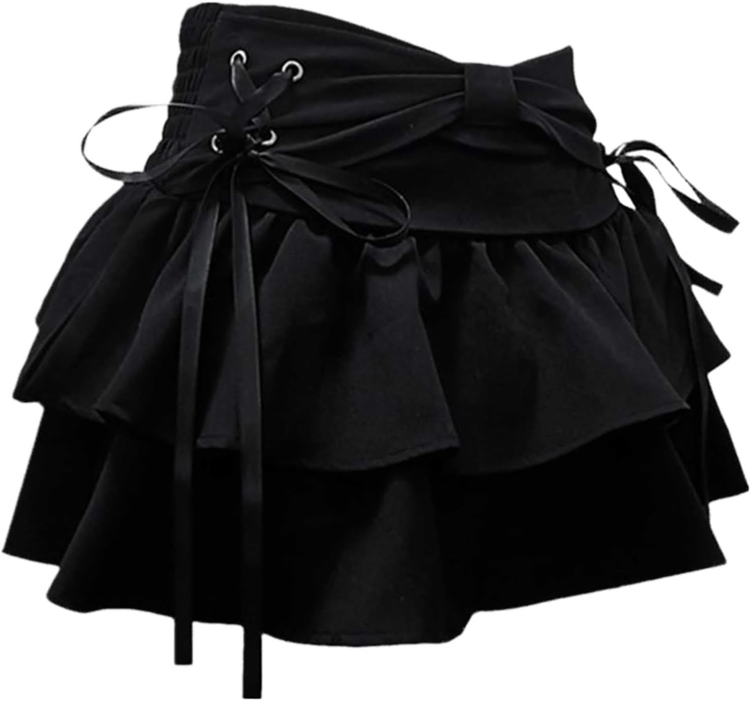 LREUIP Women's Bow Low Waist Retro Pleated Skirt with Adjustable Waist A-line mini Denim Skirt Y2K