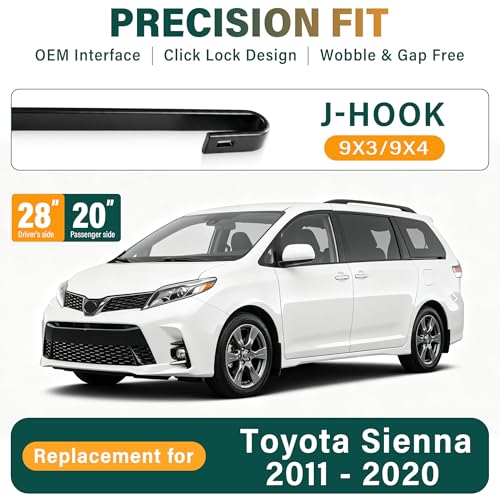 Image of Windshield Wiper Blades Replacement for Toyota Sienna 2011-2020 Original Factory Quality Front Rear Wiper Blade Set - 28 inch 20 inch 16 inch (Set of 3)