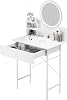 ​LED Vanity Desk with Lighted Mirror - 3 Color Dimmable Makeup Dressing Table with 1 Drawer & 2 Shelves Modern Dressing Table for Bedroom Adjustable Brightness Mirror​​ White