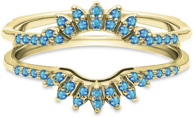 Round Cut Blue Topaz Enhancer Guard Matching Band for Women, 14K Gold Finish Topaz Contour Curve Matching Band, Wrap Enhancer Ring, November birthstone Ring