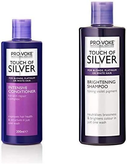 PRO:VOKE Touch of Silver Intensive Conditioner - for Blonde, Platinum, White or Grey Hair - 200 ml with Purple Toning Shampoo for Blonde