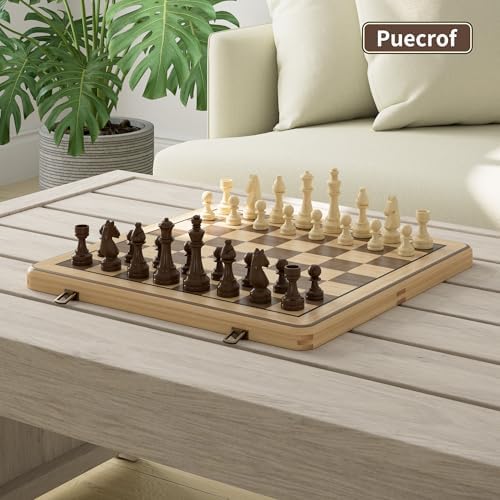 15" Wooden Folding Chess & Checkers Set - 2 in 1 Board Game with 3" King Staunton Pieces and 2 Extra Queens - 5