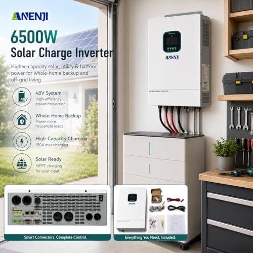 Image of 6500W Hybrid Solar Inverter 48V,Dual MPPT,300V 60A Charger,Split Phase 120V,Support Parallel Pure Sine Wave Off-Grid+On-Grid Inverter for Home Loads,Lead Acid /Lithium Battery Compatible