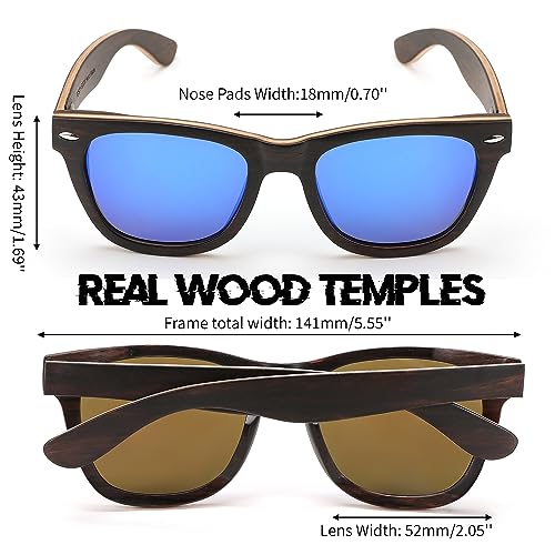 FEISEDY Woodes Sunglasses Polarized for Women Men, Bamboo Wood Handmade Frame, Classic Square UV400 Protection B00064