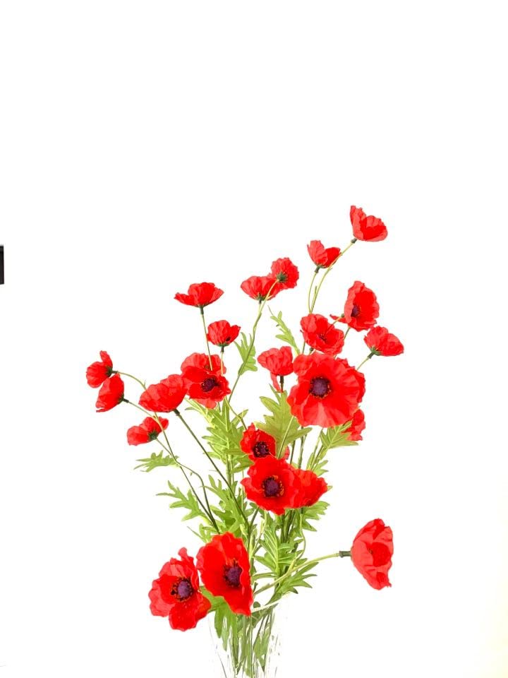 Neofleur Artificial Poppy Flowers. Red Poppy Flower Stem with 9 Heads. Tall Artificial Meadow flower. Poppy, Poppies. (6) - Image 3