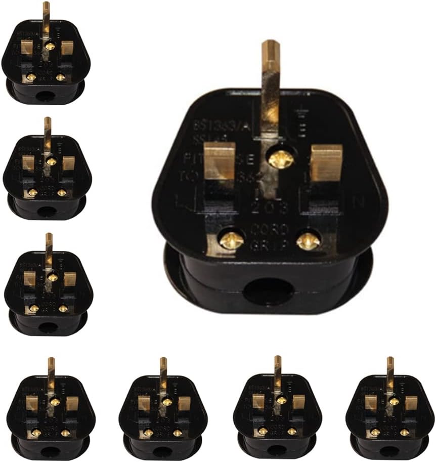 8 Pack 3 Pin Plug 13A Fused Mains Plugs 13 Amp Plugs UK Plug Black