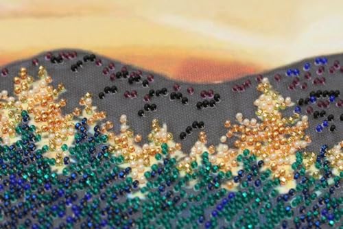 Image of Wizardi Bead Embroidery Kit - At a Lake. Colorful Beads, Beading Needles. DIY Kit. Embroidery for Beginners. Home Decor. AB-845 Abris Art