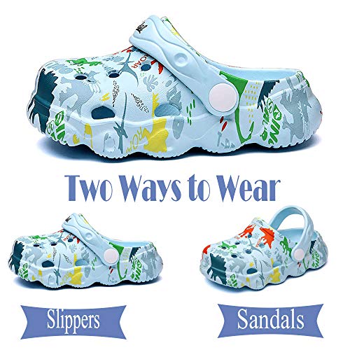 Fadezar Kids Cartoon Clogs Boys Girls Toddler Dinosaur Garden Shoes Slip On Beach Pool Shower Slide Sandals Lightblue 5.5-6.5 Toddler #TOP2