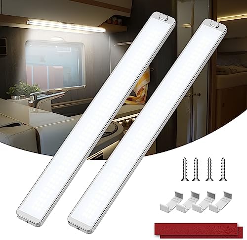 Kriogor 228 LED Leiste 12V 10W, 2 Stück 2000LM Led Lampe Wohnmobil mit Schalter, 42CM 6000K KFZ Beleuchtung Leiste für Auto Van Bus Caravan Boot Küche LKW Universal