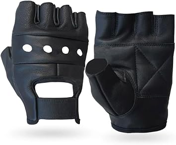 Fingerless Cowhide Leather Gloves Breathable Reinforced Padded Palm for Multi Purpose Cycling, Wheelchair, Fitness Outdoors