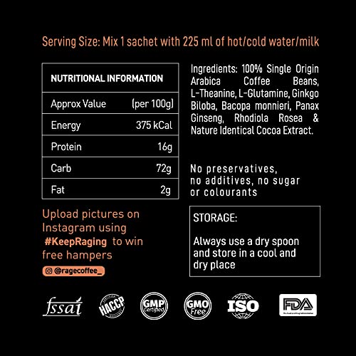 Image of RAGE COFFEE 10 X Instant Coffee Sachets Pack|Dark Chocolate Coffee Flavour|Single Serve|Made Using 100% Arabica Beans - Sachet, 100 Gram