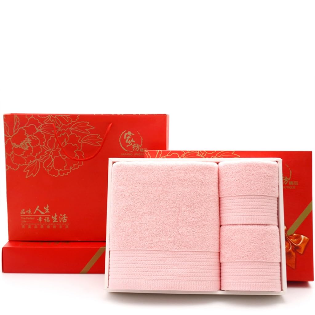 Juego de toallas de 3 piezas azul y blanco con caja de regalo para baño