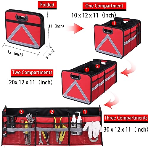 Homeve Large Collapsible Trunk Organizer with Multi Pockets, 3 Compartments Storage Organizer for Car, SUV, Minivan… - Thumbnail 2