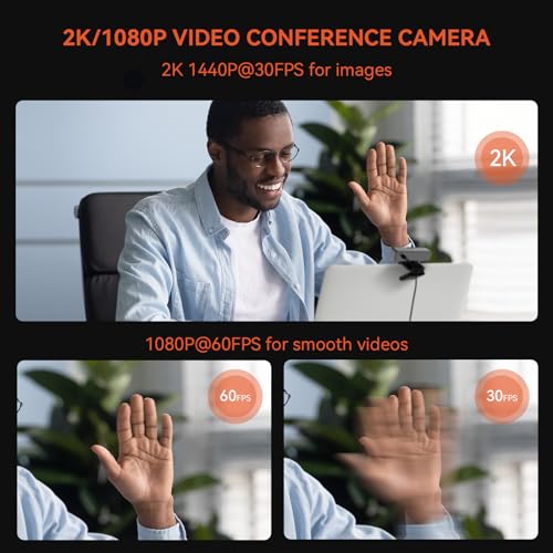 Nuroum V11 2K Webcam for PC with Noise-Cancelling Microphone & Privacy Cover, 90° Wide Angle 1080P/60fps - Image 2