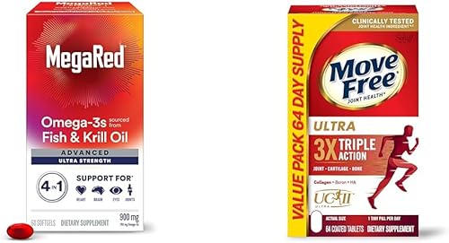 Megared Aceite de pescado + aceite de krill 900 mg Omega 3 Suplemento con EPA y DHA, apoya el corazón, el cerebro y el movimiento, suplemento de