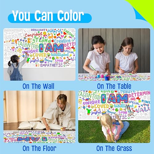 Image of Jumbo Size Coloring Poster, Large Positive Affirmation Coloring Paper, Motivational DIY Painting Drawing Paper Banner /Tablecloth for Kids, Classroom, School, Party Supplies, Wall Decor (75 inch x 31 inch)
