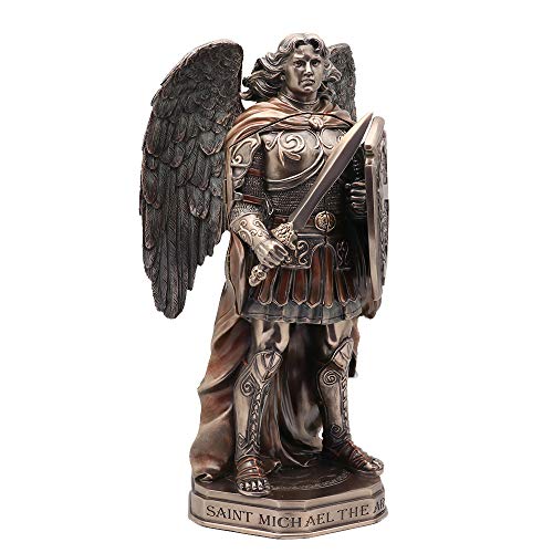 Estatua de Arcángel San Miguel en Bronce Antigua 11 3/8 pulg miniatura 3