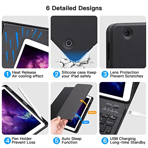GOKOCO iPad 10.2 Inch Backlit Keyboard Case,Anti-slip Slim Protective Case with Pen Holder,Detachable Wireless Backlit UK Layout Keyboard Case for iPad 9th Gen(2021)/8th Gen(2020)/7th Gen(2019)-Black - Image 5