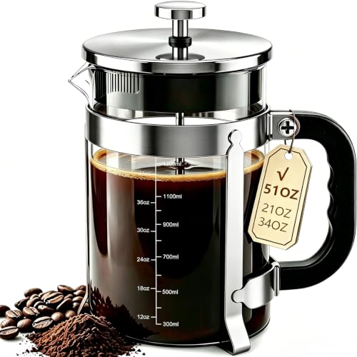 Image of QUQIYSO French Press 51oz,Large French Press Thickened Glass Coffee Press