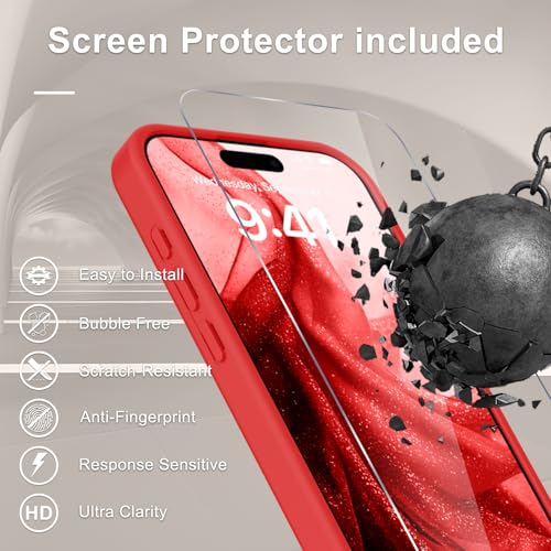 Image of YENAPOON for iPhone 16 Pro Max Case, Matte Magnetic Phone Cover [with 1 Screen Protector] [Support for MagSafe] [Shockproof Military Grade Protection] Translucent Frosted Back, Red