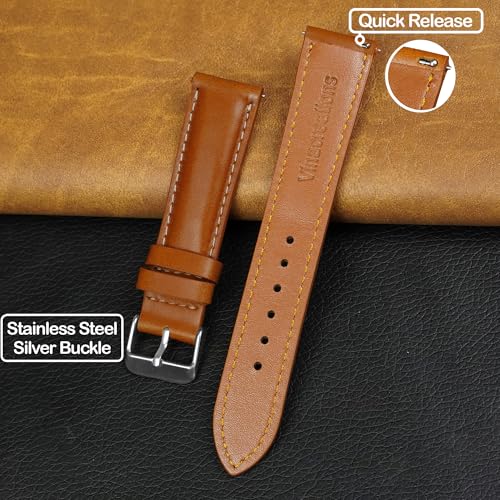 Vinacreations 20mm Vintage Brown Leather Watch Band Quick Release Gift for Dad