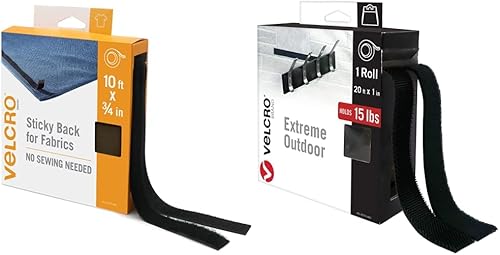 Miniatura 1 de VELCRO Brand Parte trasera adhesiva para telas, rollo a granel de 10 pies sin coser con adhesivo, cinta de montaje negra y extrema para exteriores,