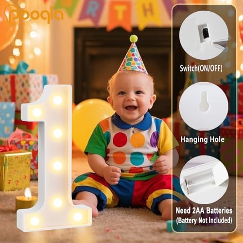 Image of Pooqla Large Light Up Numbers for 7th Birthday Decorations, 12.6 in Tall White Plastic Marquee Numbers Sign Party Decorations, Gift for Girls Boys Night Light Wedding Anniversary Decor, Big Number 7