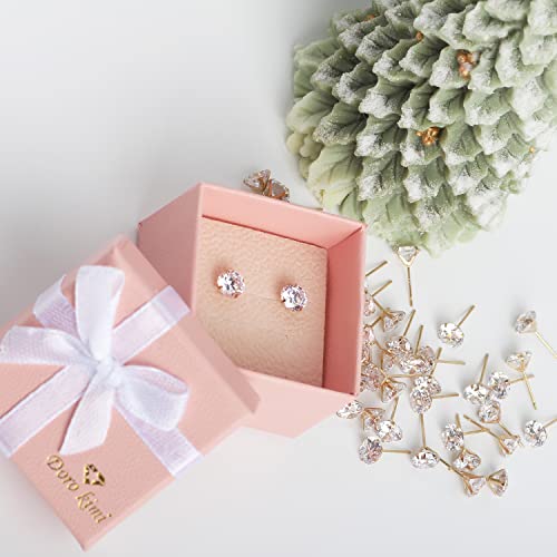 14k real solid Yellow Gold white cz Stud chunky Earrings for women Cubic Zirconia with 14k gold silicone earring flat backs4