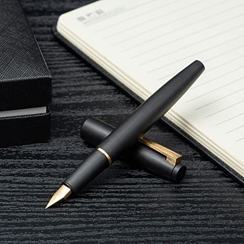 Jinhao 80 Black Fiber Brushed Fountain Pen, Extra Fine Nib with Converter and Small Pen Bag Set (Golden Clip) - Image 4