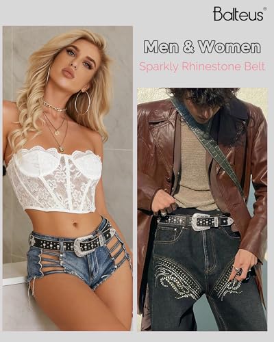 Image of Sparkly Rhinestone Diamond Sequin Studded Belt for Men & Women - Western Cowgirl Cowboy Style