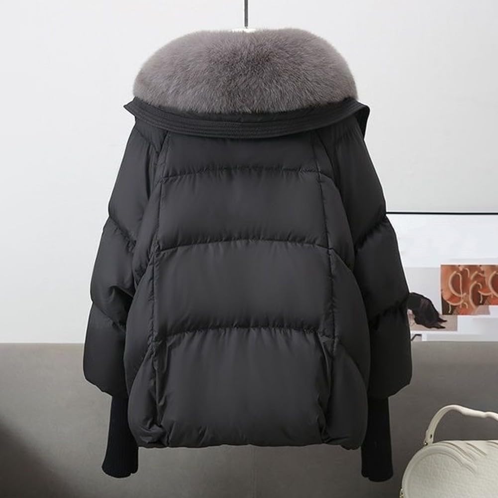 Cappotto invernale da donna, spesso, caldo, trapuntato, con colletto a risvolto, effetto piumino, per il tempo libero, outdoor, nero, M-2XL