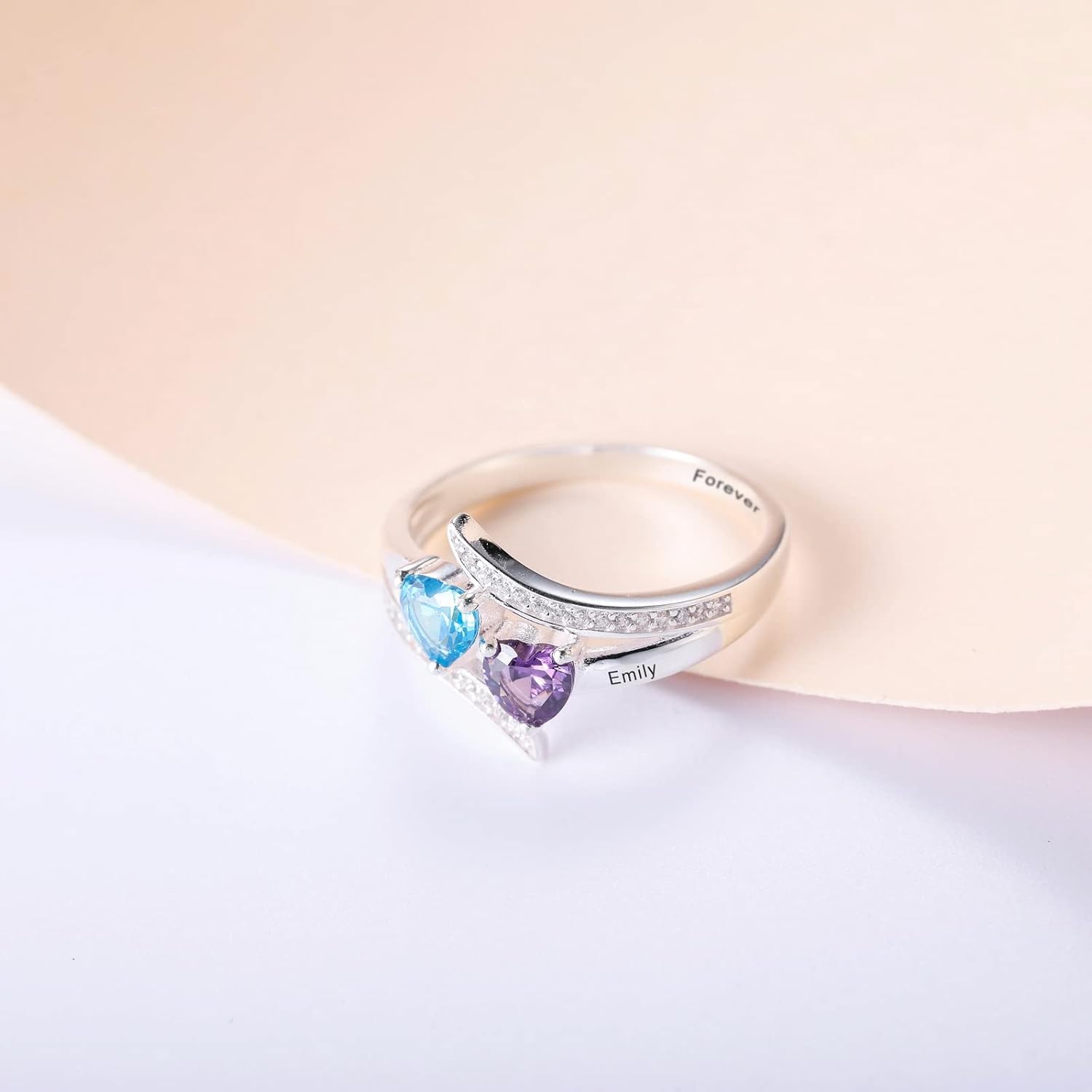 INBLUE Personalized Mom Rings with Birthstones & Names, Engravable Mom Ring/Family Birthstone Ring/Grandmother's Ring with Birthstones, S925 Sterling Silver Gift for Mother's Day from Daughter