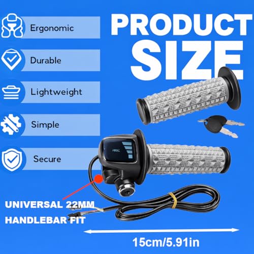 Image of Hizoncore Full Twist Throttle Fits for Ridstar Q20, 48V True Plug and Play Taper Handles Ebike Throttle 3 Pin Easy Installation, LCD Display with Key Lock, Throttle Grips for Ebike Motorcycle Scooter