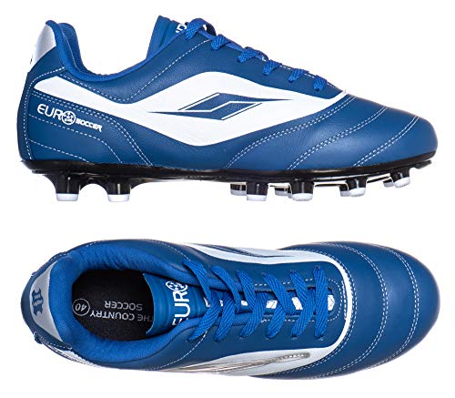 Chuteira Adulto Couro Futebol Campo 4614CA - AS099 Cor:Azul Royal-Branco;Tamanho:37