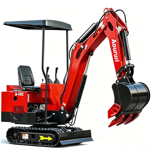 Aoururl 1.2 Ton Mini Excavator 13.5HP Gasoline Engine EPA Certified Compact Rubber Tracked Digger for Landscaping Farm Garden & Small DIY Construction Toothed Bucket Unloading Services Included