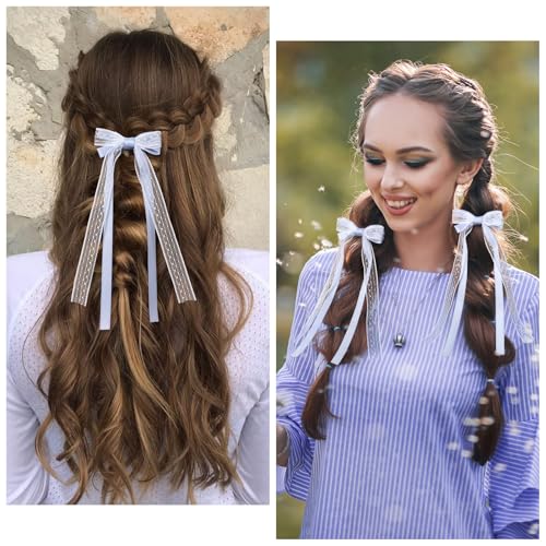 2 piezas de moños azules para el cabello con clip miniatura 5