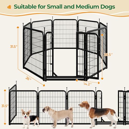 Image of Yaheetech 32in 8-Panel Heavy Duty Dog Playpen Portable Fence Outdoor | Anti-Rust Sturdy Wire Frame, No-Tool Assembly, Foldable Storage, Anti-Slip Support Feet, Ideal for Puppy & Medium Dog Breeds