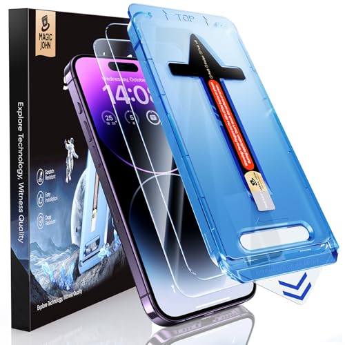MAGIC JOHN 2 Pack for iPhone 14 Pro Max 6.7 inch Tempered Glass Screen Protector Auto Dust-Elimination Installation Bubble Free Dynamic Island Compatible HD Clear Easy Installation